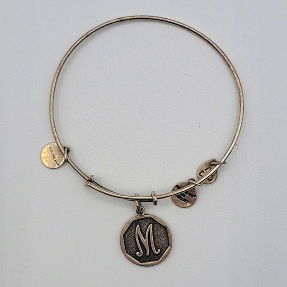 ALEX & ANI Silver Tone Bangle Bracelet M Initial Charm